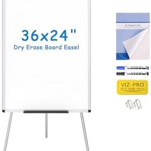 VIZ-PRO Whiteboard Easel, 36 x 24 Inches, Portable Dry Erase Board Height Adjustable With Flipchart Pad