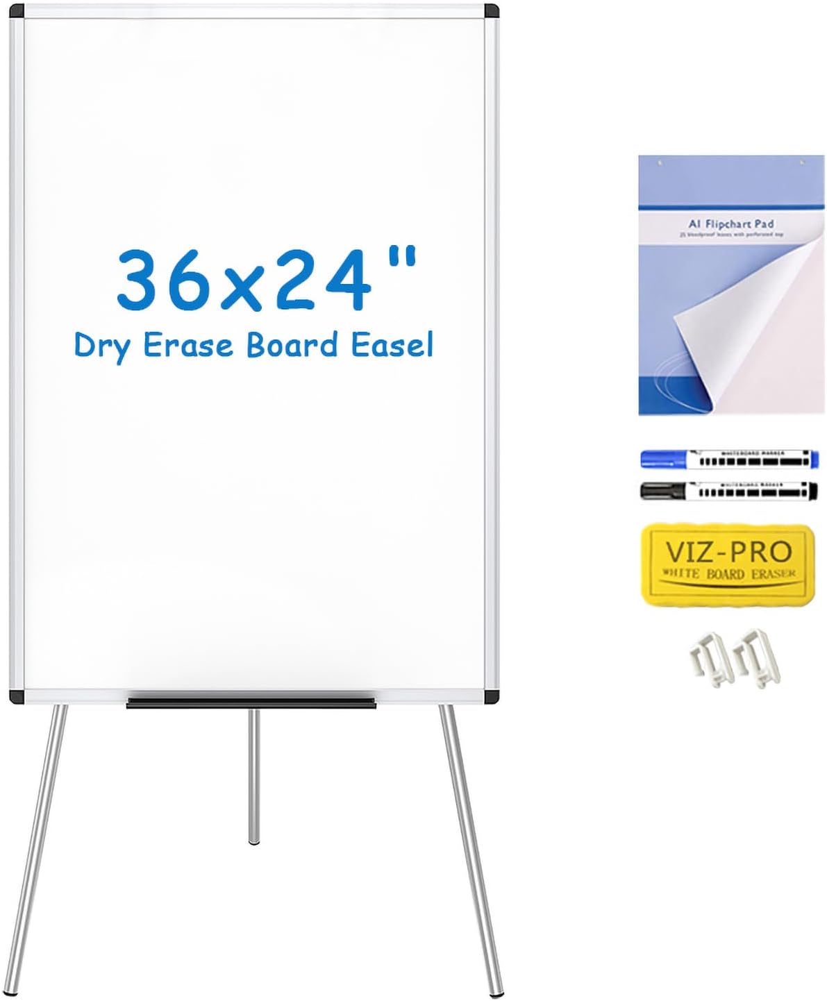VIZ-PRO Whiteboard Easel, 36 x 24 Inches, Portable Dry Erase Board Height Adjustable With Flipchart Pad - Image 9